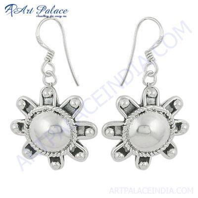 Popular Flower Style Plain Silver Earrings