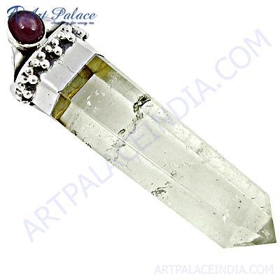 Hand Created Crystal & Ruby Gemstone Silver Pendant