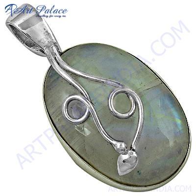 Hot Selling Rainbow Moonstone Gemstone Silver Pendant