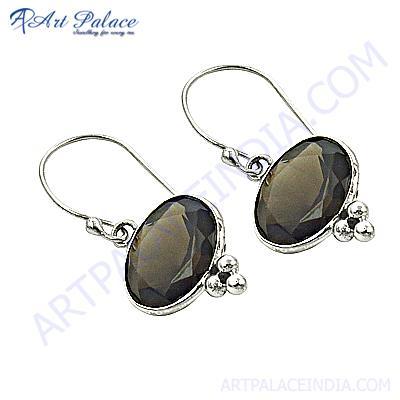 Attractive Smokey Quartz Silver Gemstone Earrings