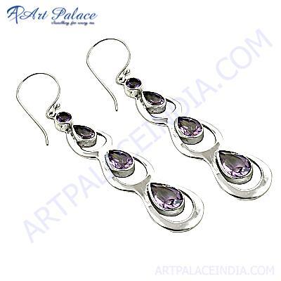 New Fashionable  Amethyst Silver Gemstone Earrings