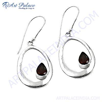 Antique Pear Shape Garnet Silver Gemstone Earrings