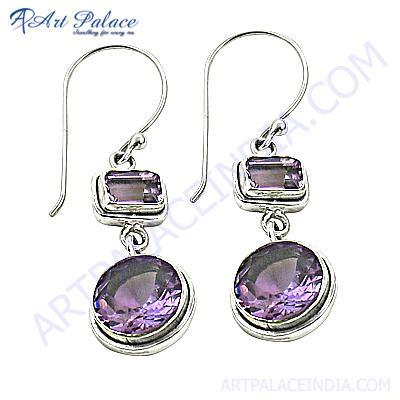 Romantic Amethyst Silver Gemstone Earrings For Women