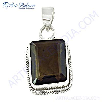 Victorian Smokey Quartz Gemstone Silver Pendant