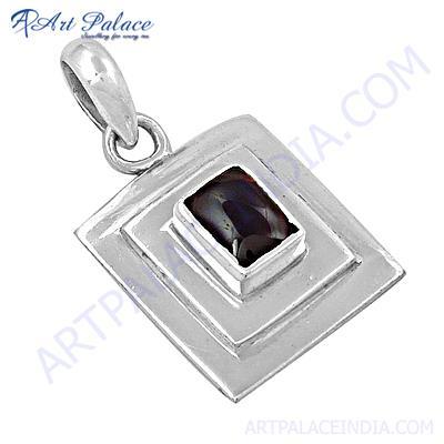 Simple Design Garnet Gemstone Silver Pendant