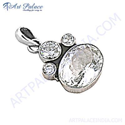 Celeb Style Crystal & Cubic Zirconia Gemstone Silver Pendant