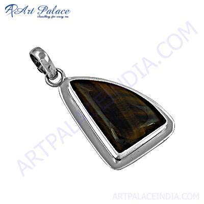 Latest Tiger Eye Gemstone Silver Pendant