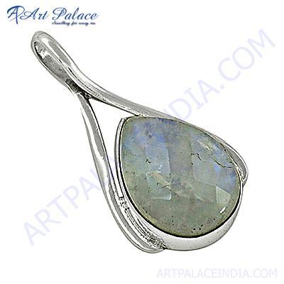 Party Wear Rainbow Moonstone Silver Pendant