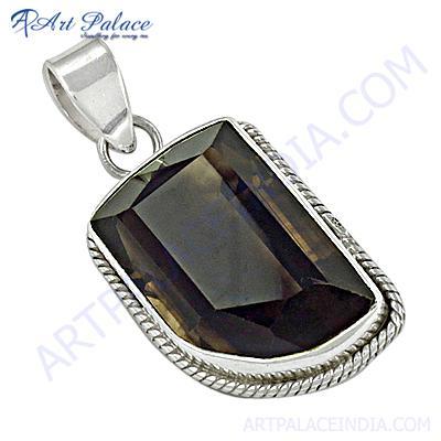 Graceful Glamour Smokey Quartz Gemstone Silver Pendant