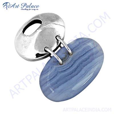 Picture Perfect Clear Blue Lace Agate Gemstone Silver Pendant