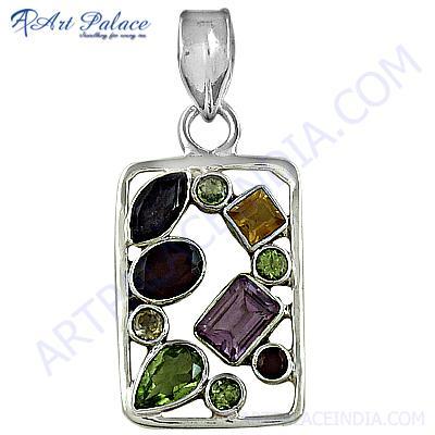 New Fashionable Multi Stone Silver Pendant