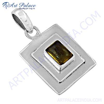 Vintage Citrine Gemstone Silver Pendant