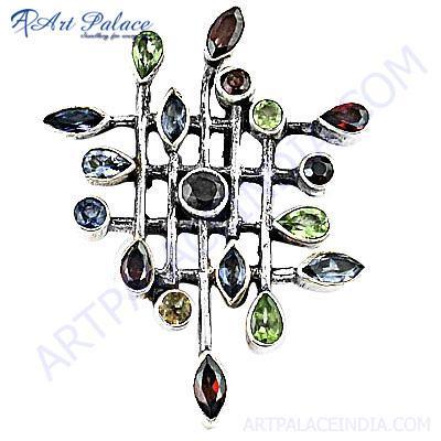 Celeb Style Multi Stone Silver Pendant