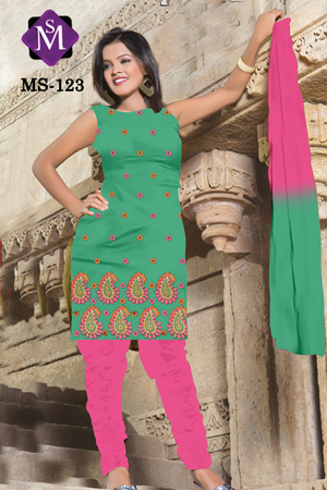 Salwar Kameez 123 - Cotton, Multiple Sizes, Green | Floral Embroidery, Stylish Design, Perfect Fit, Colorfast, Sleeveless