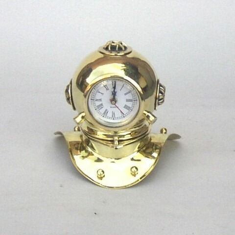 NAUTICAL BRASS DIVERS HELMET CLOCK 9"