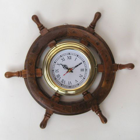 NAUTICAL WOODEN SHIP WHEEL CLOCK  12
