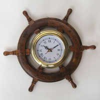 Nautical Wooden Ship Wheel Clock  12"