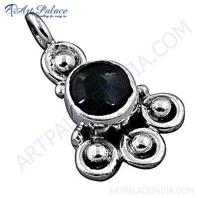 Indian Designer Black Onyx Gemstone Silver Pendant