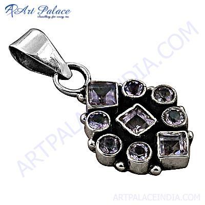 Trendy Amethyst Gemstone Silver Pendant