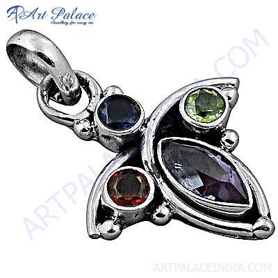 Hot! Dazzling Multi Gemstone Silver Pendant