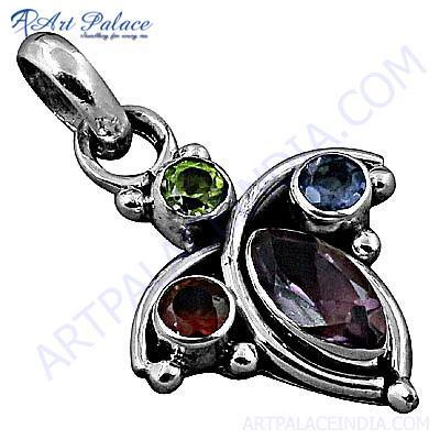 Classy Multi Gemstone Silver Pendant