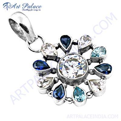 Charming Cubic Zirconia & Multi Stone Silver Pendant