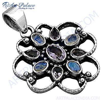 New Arrival Amethyst & Rainbow Moonstone Silver Pendant