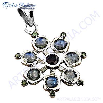 Costume Multi Gemstone Silver Pendant