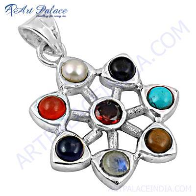 Rady to Wear Multi Stone Silver Pendant