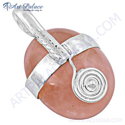 Lovely Rose Quartz Gemstone Stylish Silver Pendant