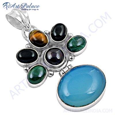 Fastival Wear Multi Gemstone Silver Pendant