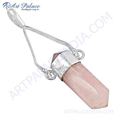 Celeb Style Rose Quartz Gemstone Silver Pendant