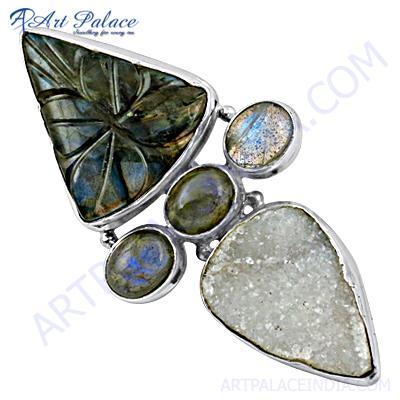 Wholesale Handmade Druzy & Labradorite Gemstone Silver Pendant