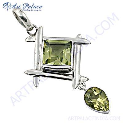 Graceful Glamour Lemon Quartz Gemstone Silver Pendant
