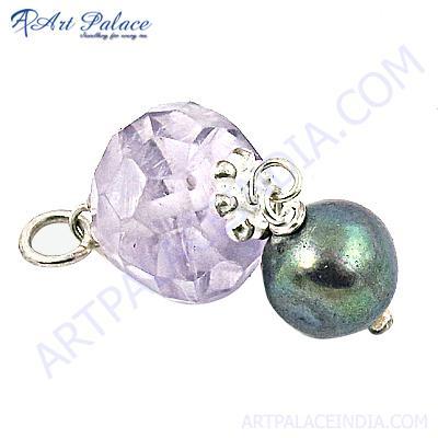 Girls Fashionable Amethyst & Pearl Gemstone Sterling Silver Pendant