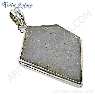 Large Gemstone Druzy Sterling Silver Pendant