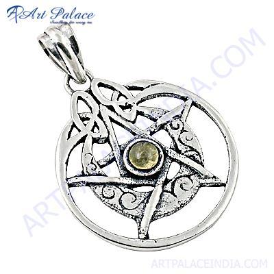 Rocking Style Star Citrine Gemstone Silver Pendant