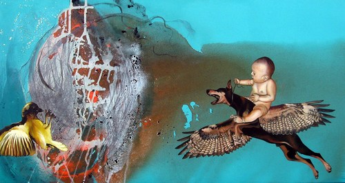 Child and Birds Abstract Painting