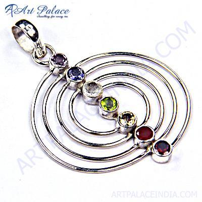 Fashionable Multi Stone Sterling Silver Pendant