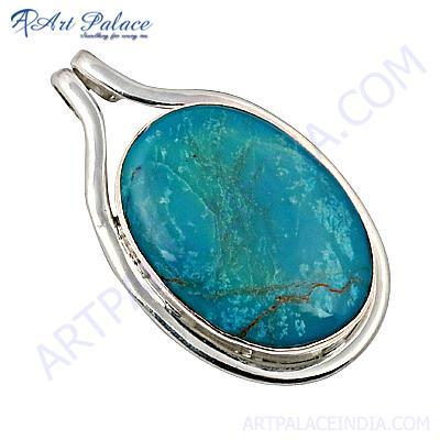 Victorian Turquoise Gemstone 925 Sterling Silver Pendant