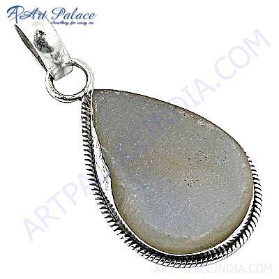 Delicate Druzy Gemstone Silver Pendant