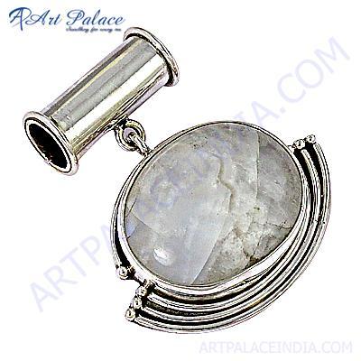 Picture Perfect Clear Rainbow Moonstone Sterling Silver Pendant