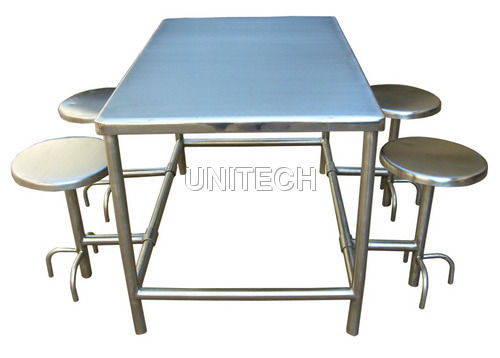 Blue And Silver Ss Canteen Table With Stools