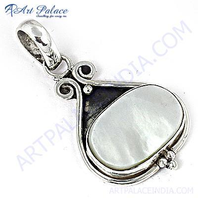 Feminine Unique Pearl Gemstone Silver Pendant