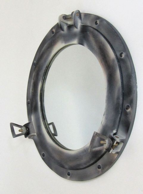 NAUTICAL ANTIQUE WHITE  ALUMINIUM PORTHOLE MIRROR 15"