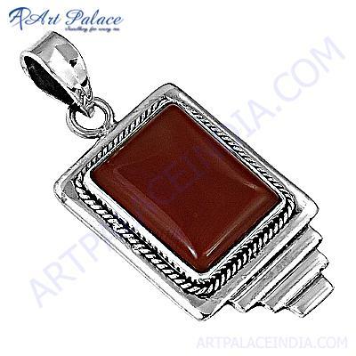 Vintage Carnelian Gemstone Sterling Silver Pendant
