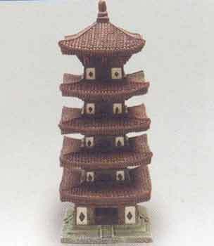 MPS FC 024 - Ceramic, 14.5x14.5x25 cm, Brown | Four Layer Pagoda Style, Detailed Design, Durable