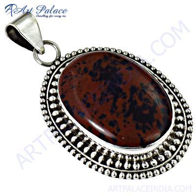 Vintage Designer Red Jasper Gemstone Sterling Silver Pendant