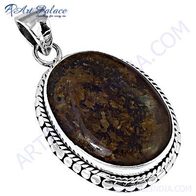 Elegant Gemstone Silver Pendant With Picture Jasper
