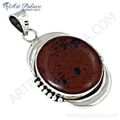 Indian Touch Red Jasper Gemstone Silver Pendant
